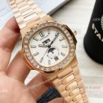 Clone Patek Philippe Nautilus Annual Calendar 42 Watches Rose Gold Diamond Bezel